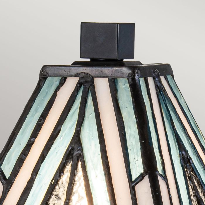 Alderley 32cm Mehrfarbig Von Elstead Lighting - Wenn die Lampe eingeschaltet ist, haben die blauen Glasplatten eine schöne Aquamarinfarbe, während die strukturierten Platten funkeln.