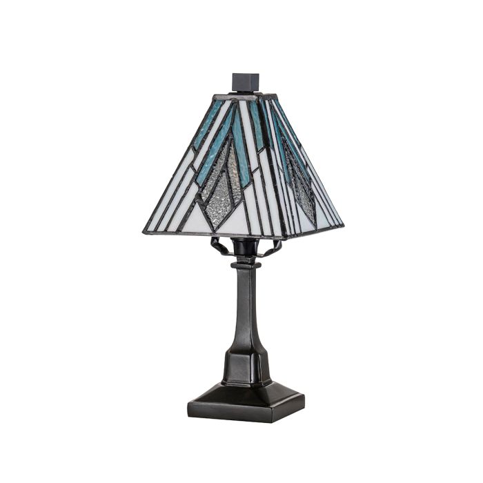 Alderley 32cm Mehrfarbig Von Elstead Lighting - Wenn die Lampe eingeschaltet ist, haben die blauen Glasplatten eine schöne Aquamarinfarbe, während die strukturierten Platten funkeln.
