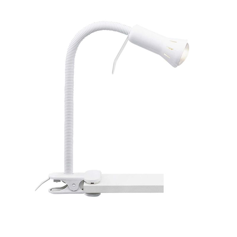 Flex Weiß klemmlampe Von Brilliant - Flex ist eine praktische Klemmleuchte, die sich mit ihrem Klemmfu&szlig; einfach an der Tisch- oder Regalkante befestigen l&auml;sst &ndash; perfekt, wenn der Platz begrenzt ist und ein herk&ouml;mmlicher Lampenfu&szlig; nicht passt.