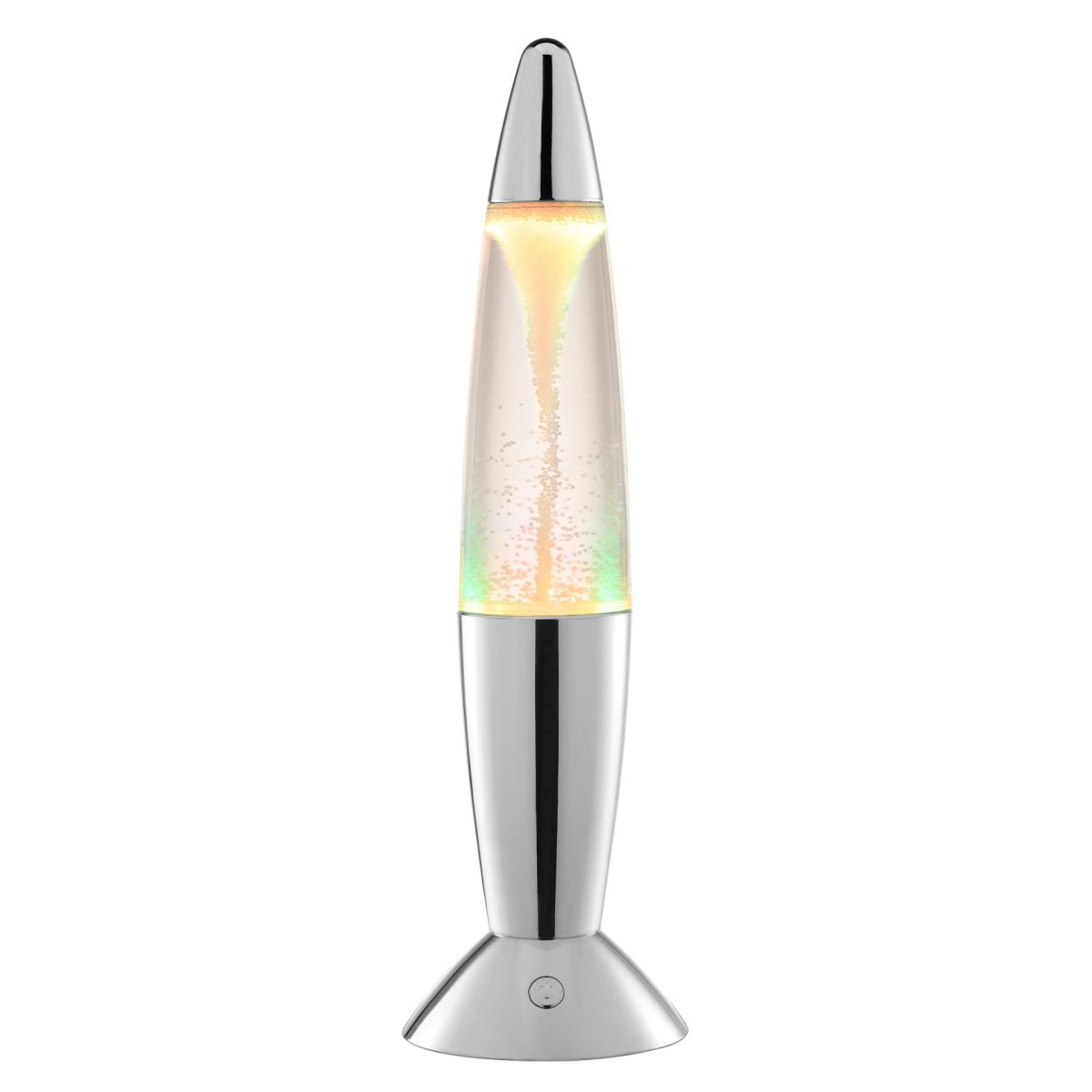 Stormlight 36cm Chrom kinderlampe Von Brilliant - Die chromfarbene Lampe verfügt über eine integrierte LED-Lichtquelle mit RGB-Beleuchtung, die in verschiedenen Farben wechselt und den wirbelnden Effekt beleuchtet.