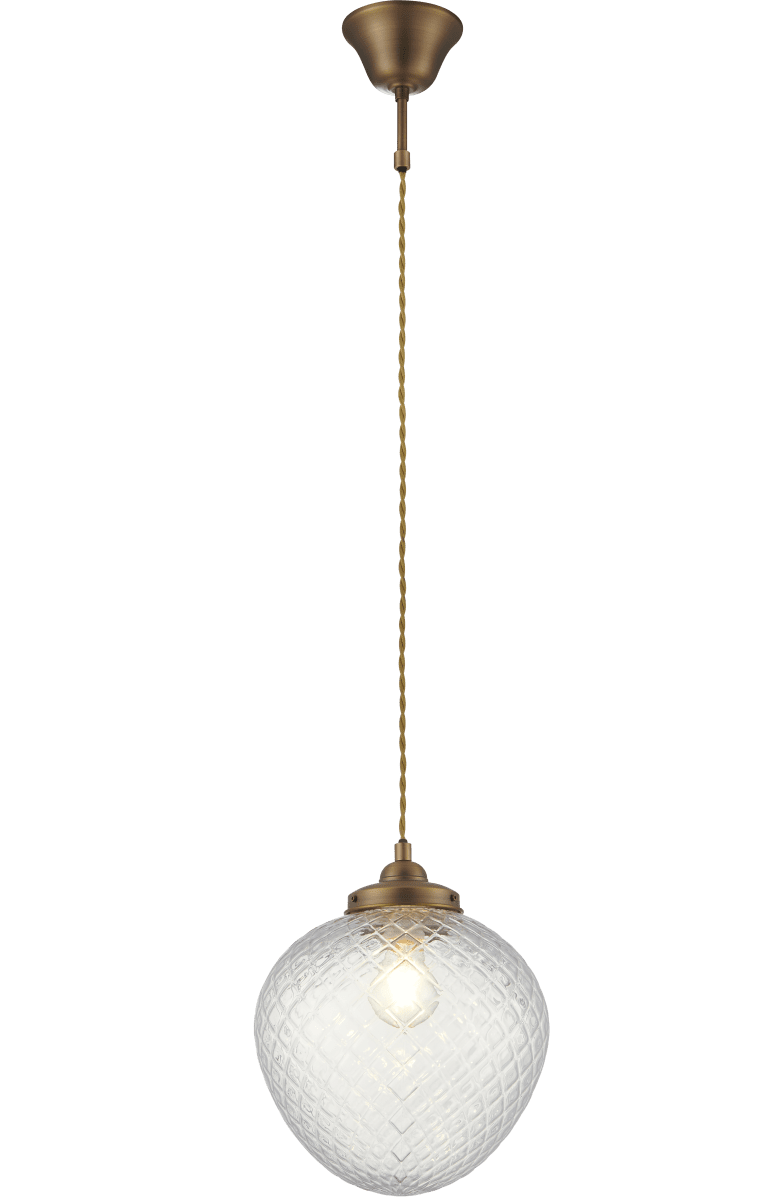 Gatsby Ø25 Antikmessing hängelampe Von Aneta Lighting - Die Pendelleuchte Gatsby besticht durch ihr klassisches und elegantes Design mit Details in Antikmessing-Optik und einem dekorativen Schirm aus klarem, geschw&auml;rztem Glas.