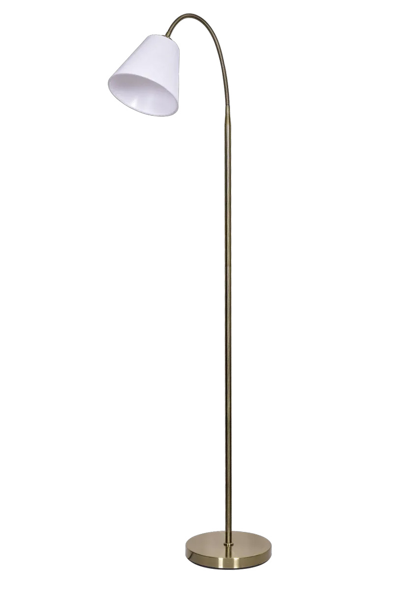Uno Antikmessing stehlampe Von Lampan - Der wei&szlig;e Leinenschirm spendet ein sanftes und angenehmes Licht und eignet sich perfekt als Leselampe neben dem Sofa oder als stimmungsvolle Beleuchtung im Schlafzimmer.