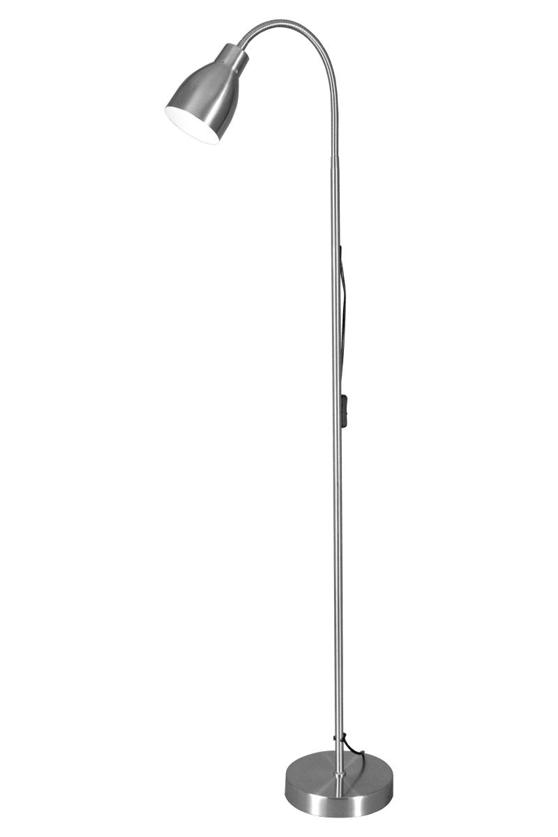 Sarek Stahl stehlampe Von Aneta Lighting - Sarek ist eine stilvolle Stehleuchte aus matt gebürstetem Metall mit einem Flexarm zur einfachen Ausrichtung des Lichts.