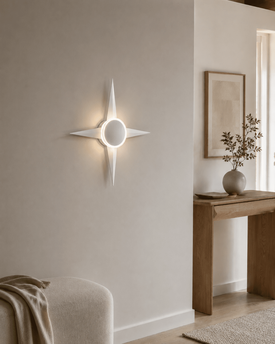Bari 55cm Weiß wandlampe Von Lampan - Diese Design-Wandleuchte mit integrierter LED erzeugt ein angenehmes, wei&szlig;es Dekorationslicht, das sowohl an der Wand als auch durch den Acrylring hindurchscheint.