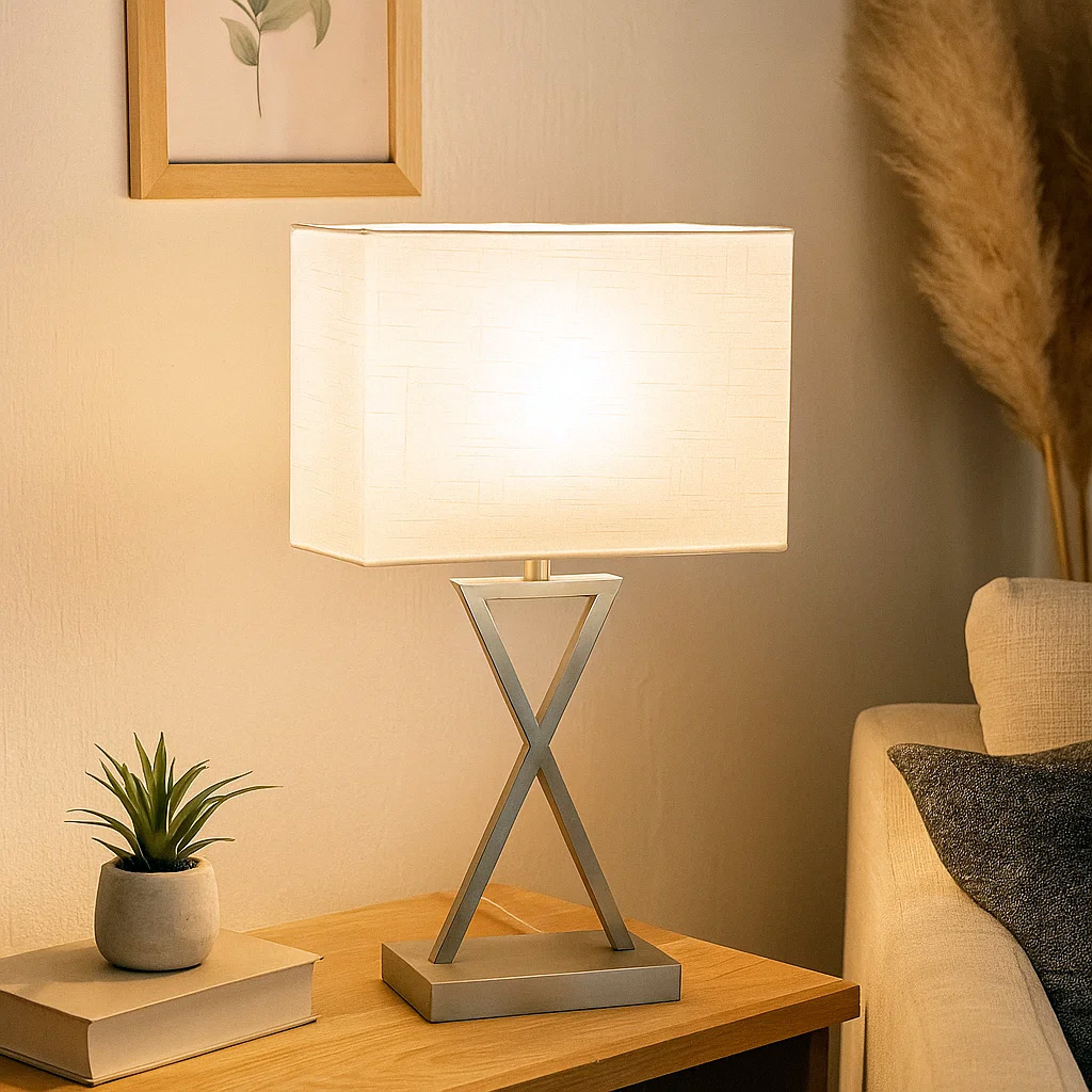 X-factor 54cm Nickel tischlampe Von Nordic Lighting - Das stilvolle Design macht die Leuchte zu einem zeitlosen Einrichtungsdetail, das sowohl in moderne als auch in klassische Einrichtungen passt.