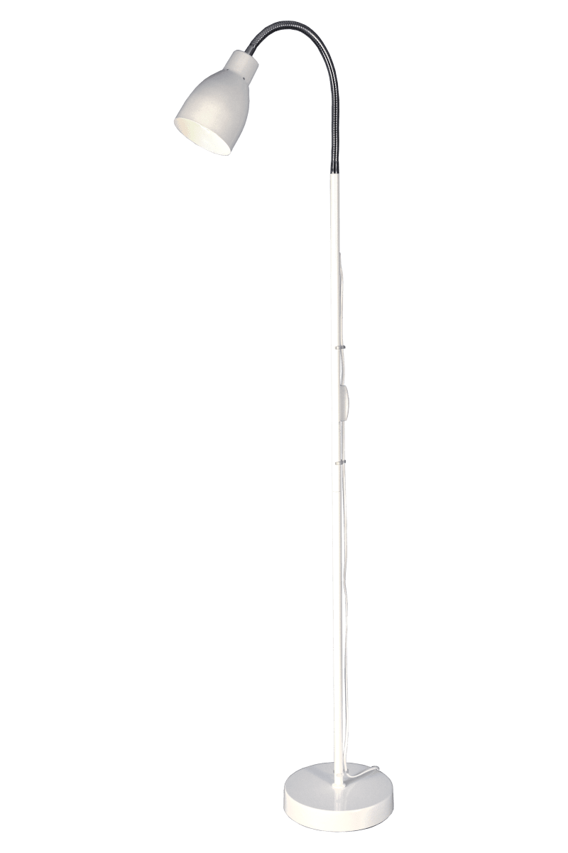 Sarek Weiß stehlampe Von Aneta Lighting - Sarek ist eine stilvolle Stehlampe aus mattwei&szlig;em Metall mit einem verchromten Flexarm zur einfachen Ausrichtung des Lichts.